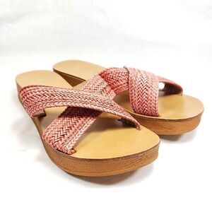 NWT Mila Paoli Size 8 Red Orange Woven Cross Strap Sandals Made in Italy 🇮🇹